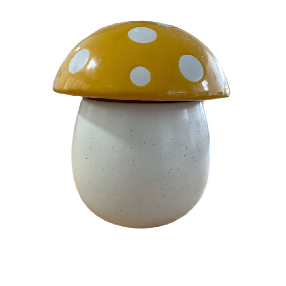 Mushroom Ceramic Canister w/ Lid Yellow White Polka Dot 1 qt  World Market